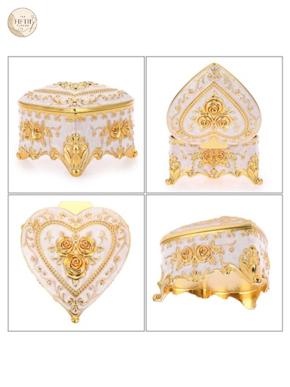 Vintage Heart Shaped Jewelry Box Zinc Alloy Rose Pattern Trinket Organizer - Picture 6 of 6